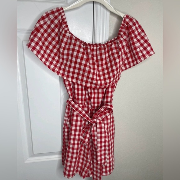 HYFVE Pants - 🌻 Red Gingham Off-The-Shoulder Romper 🌻